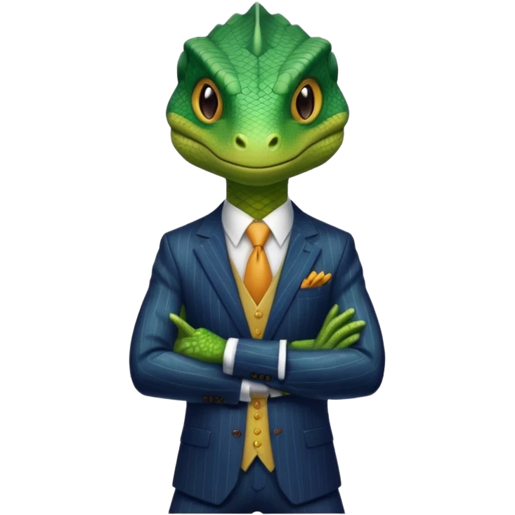 cunning capitalist lizard in a suit, standing confidently with arms crossed emoji