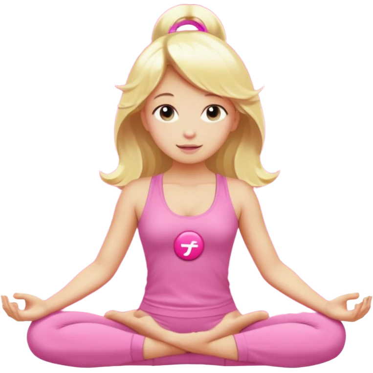 angelic blonde girl in light pink yoga outfit pushing "F U C K" pink button  emoji