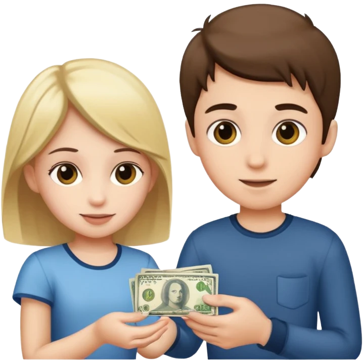 A boy giving a girl money emoji