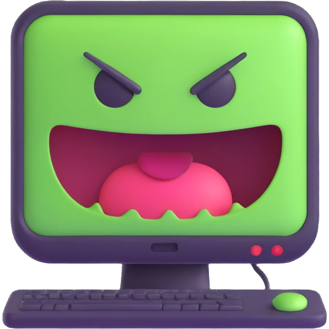 computer virus icon, cartoonish, with a mischievous face, playful style emoji