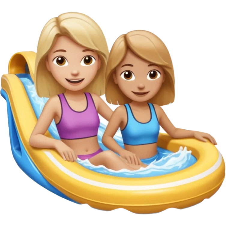 brown haired girl and blonde haired girl on the lazy river water slide emoji