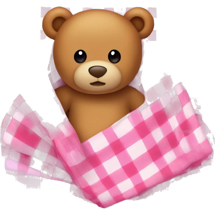 Teddy Bear under a pink plaid blanket  emoji