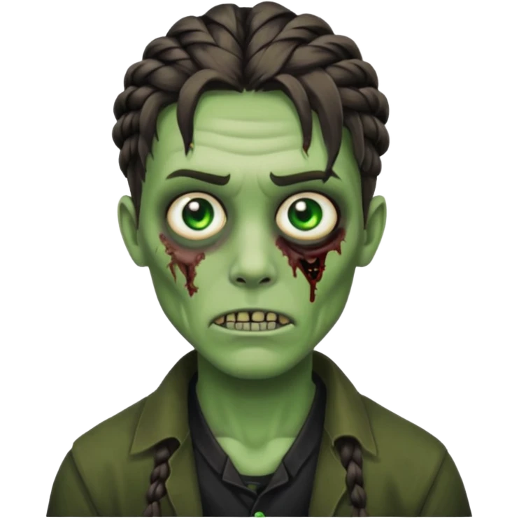 Braid twist, men zombie and green eye color, with dark zombie clothes emoji