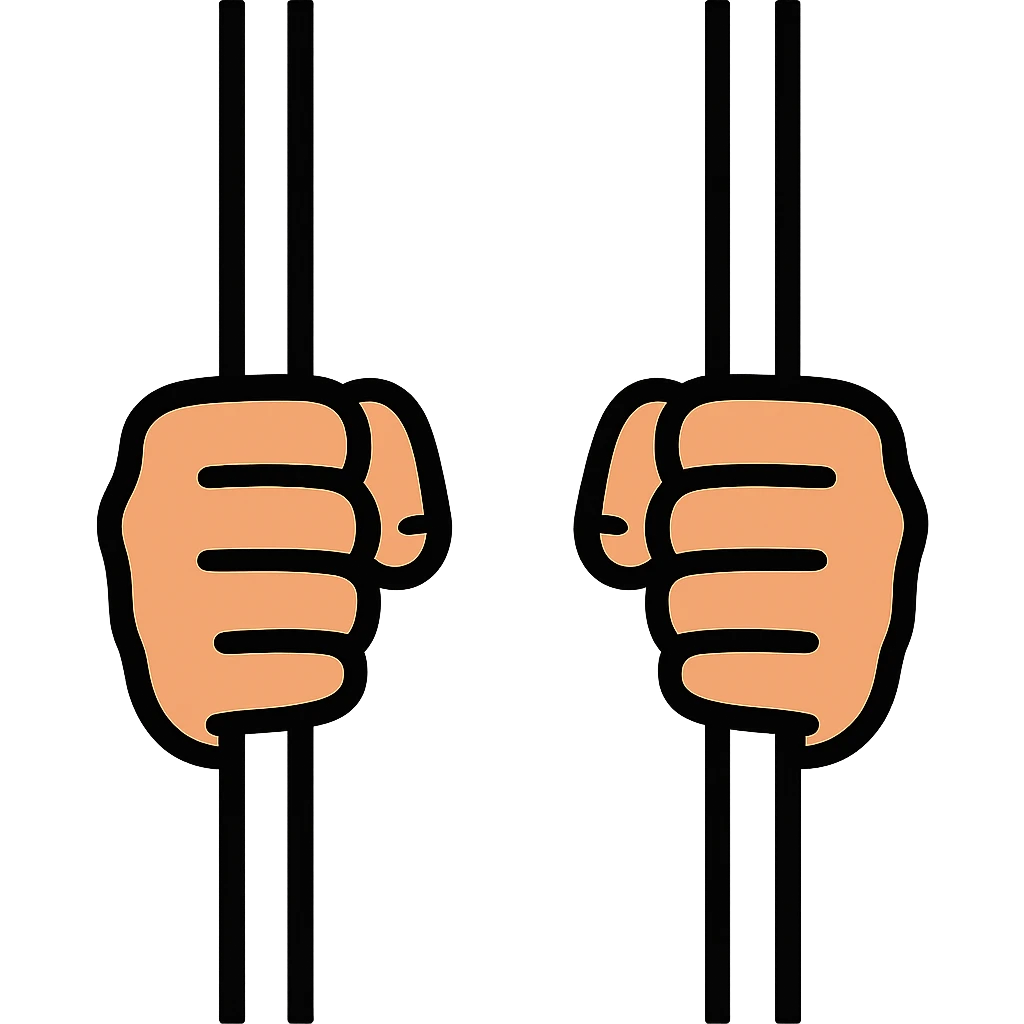 flat toon style hands behind bars, bold lines, no background emoji