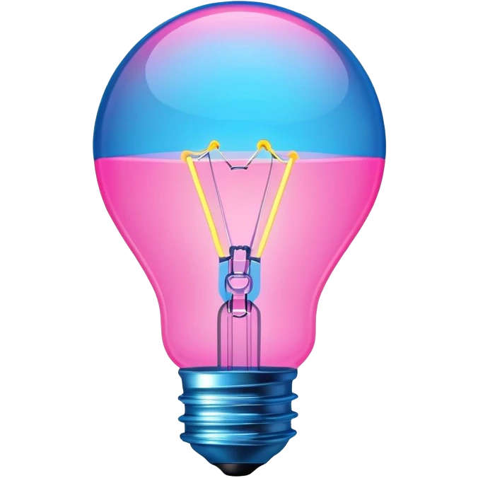 neon lightbulb, glowing blue and pink, soft glossy highlight, modern minimal shape emoji