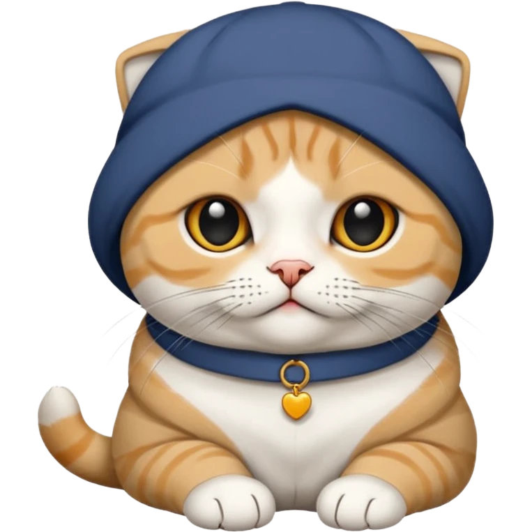 Cinsi scottish fold olan rengi Gri beyaz olan şapka ve papyon takan kedi emoji