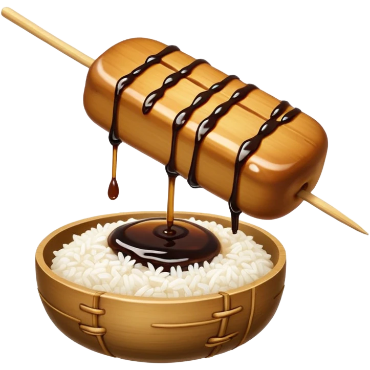 Just Mitarashi dango with shiny soy sauce glaze drizzled over white rice emoji