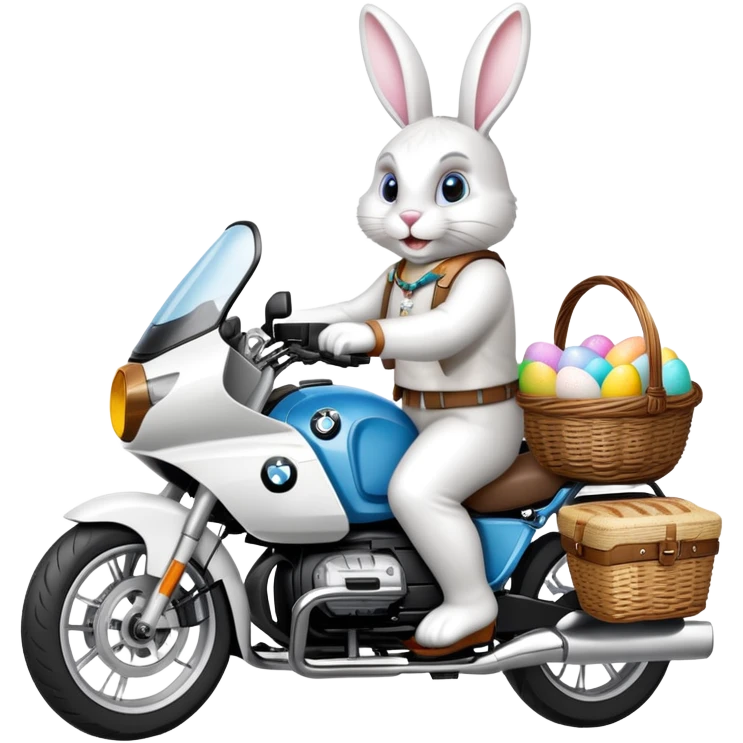 Easter bunny riding a BMW boxer motorcycle emoji