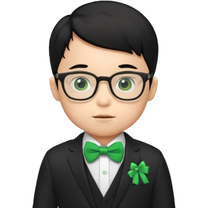 baby boy black hair in suit, with green bow, wearing glasses emoji