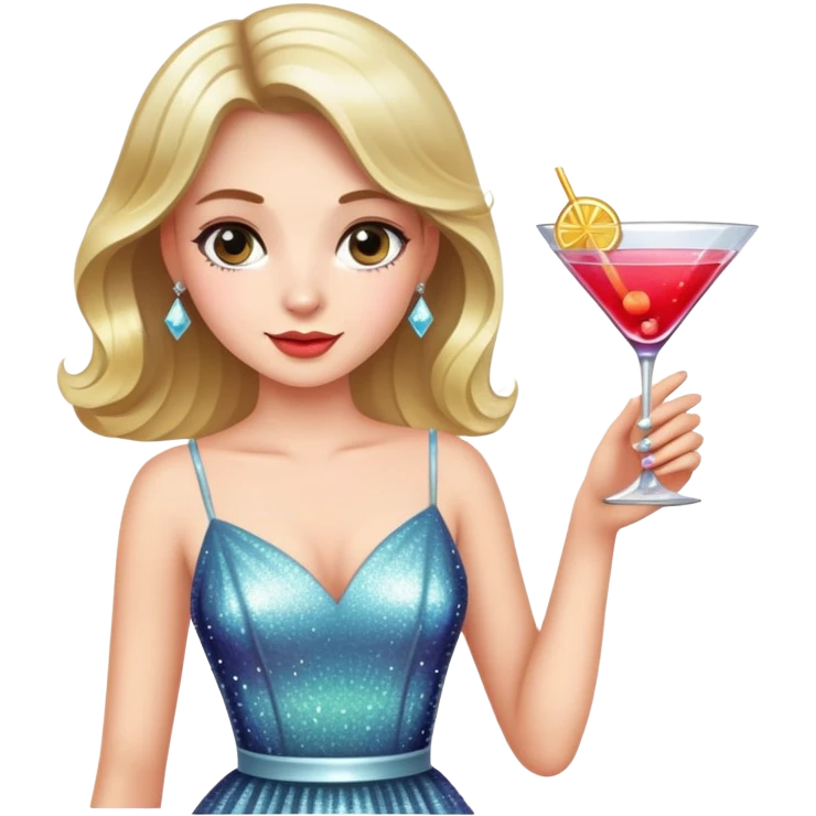 Girl wearing a sparkly dress with drinks  emoji