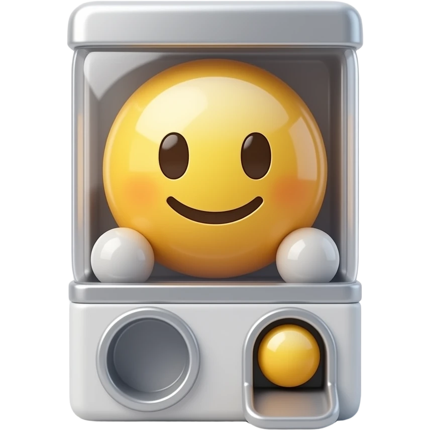3D iOS emoji-style gashapon machine, glossy plastic, minimal, front view, centered, soft lighting, light gray background emoji