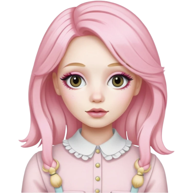 Blonde woman with pastel pink hair, pale skin, doll-like appearance, ThatPoppy music artist emoji