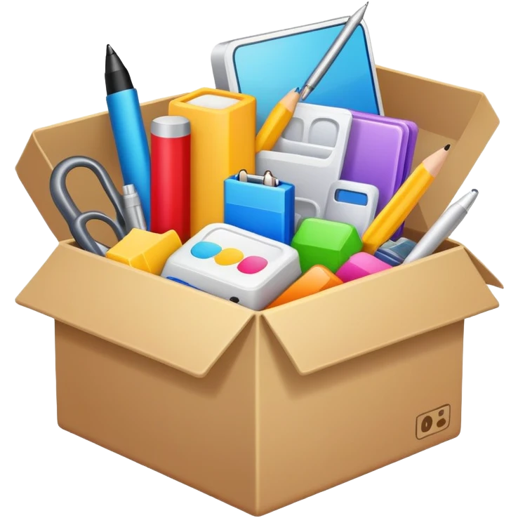 Box full of desktop objects  emoji