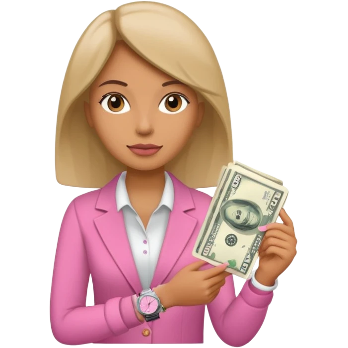 Libreta rosa, reloj femenido blanco y un dolar emoji