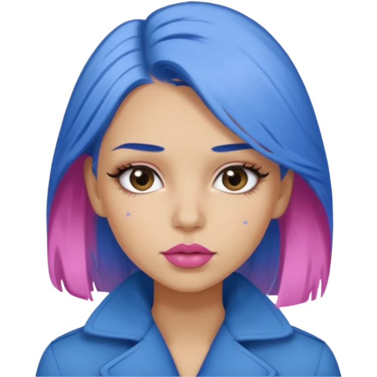 Make a girl with medium dirty blonde hair with an under coat of blue hair, add pink soft lips, lashes and  a tan skin tone emoji