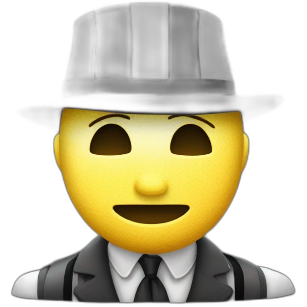 A man with a bag of money, in striped clothes and his eyes are closed with a black bandage, and on top is a black hat emoji