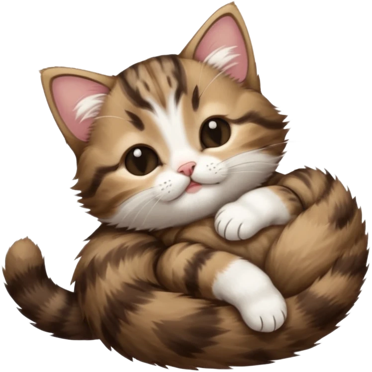 dark brown tabby and white kitten eyes closed whilst stretched out and  upside down emoji