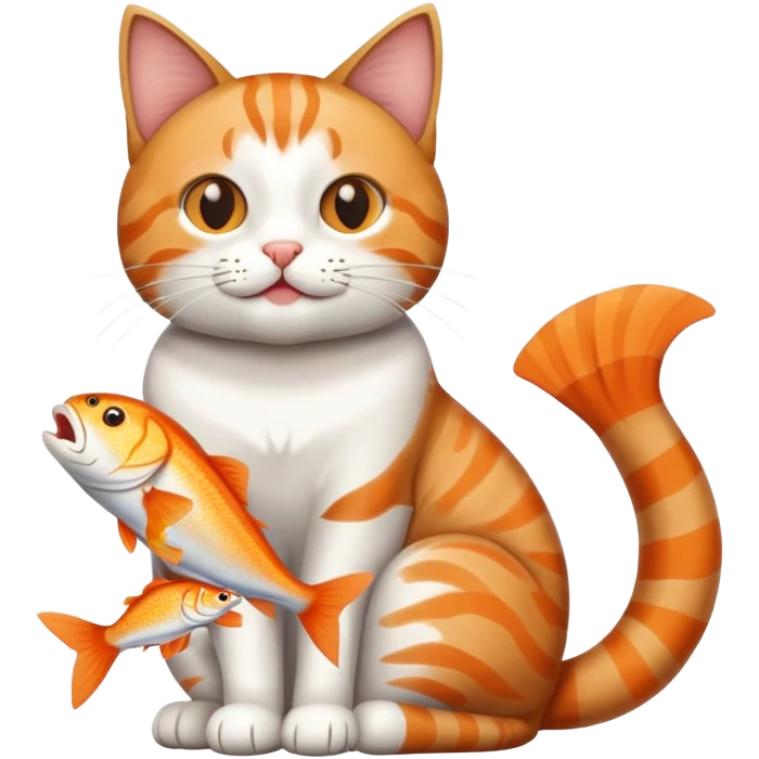 cat full body sitting with fish in mouth playful emoji