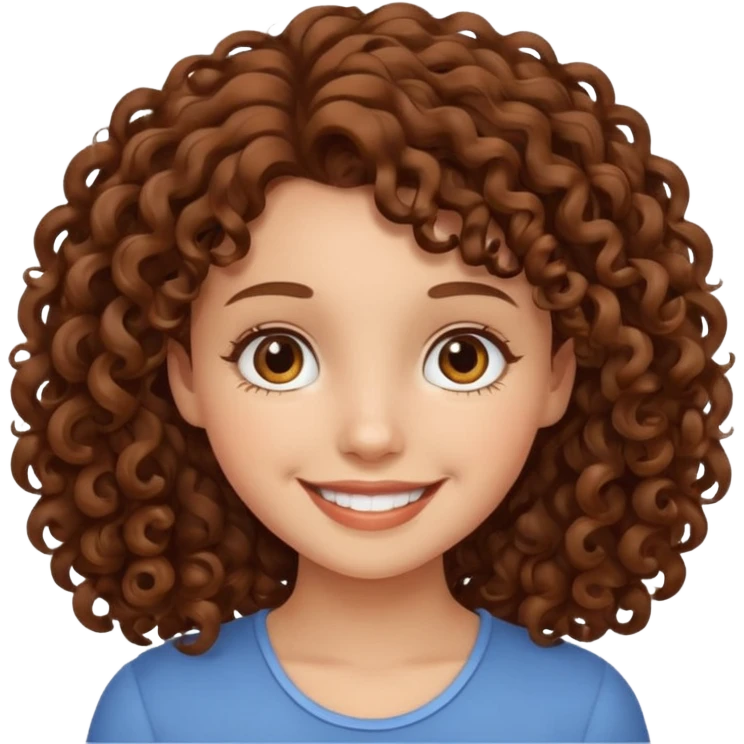 girl with brown curly hair, smiling emoji