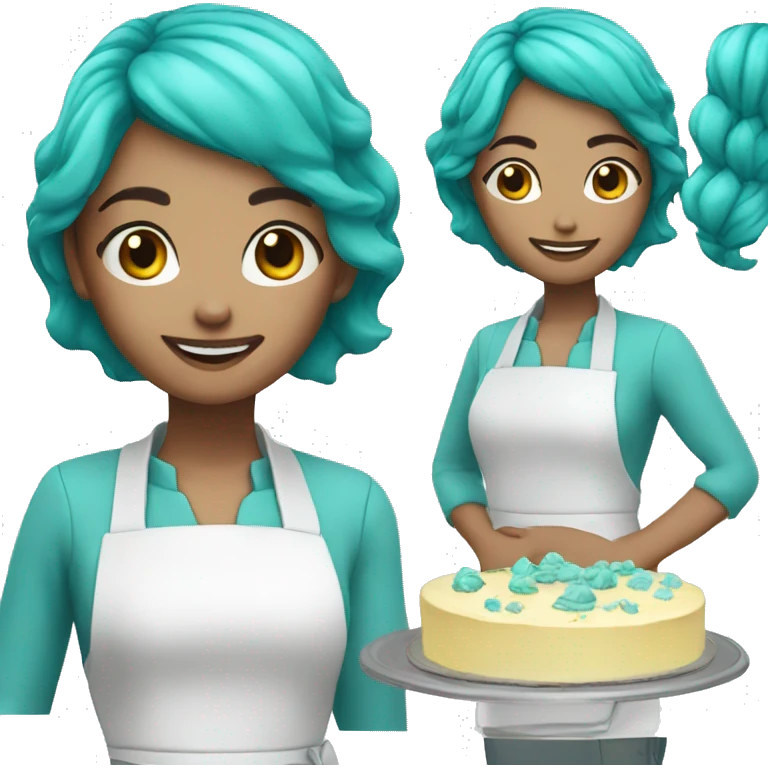Cyan coloured hair baker girl with cake emoji