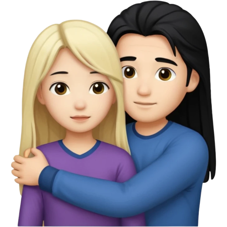 asian boy with black hair and blonde long hair girl hugging emoji