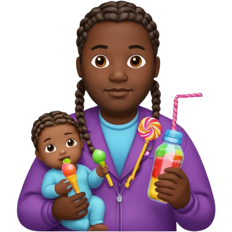 Big black man with braids hold a  baby bottle and a lollipop emoji
