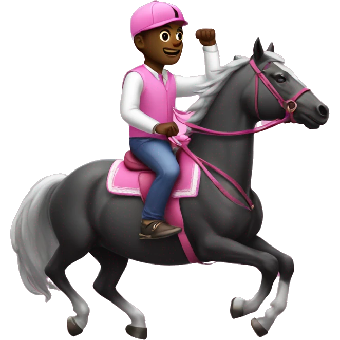 black guy riding a pink horse playing on the ps5 and in the same moment trading on the forex emoji