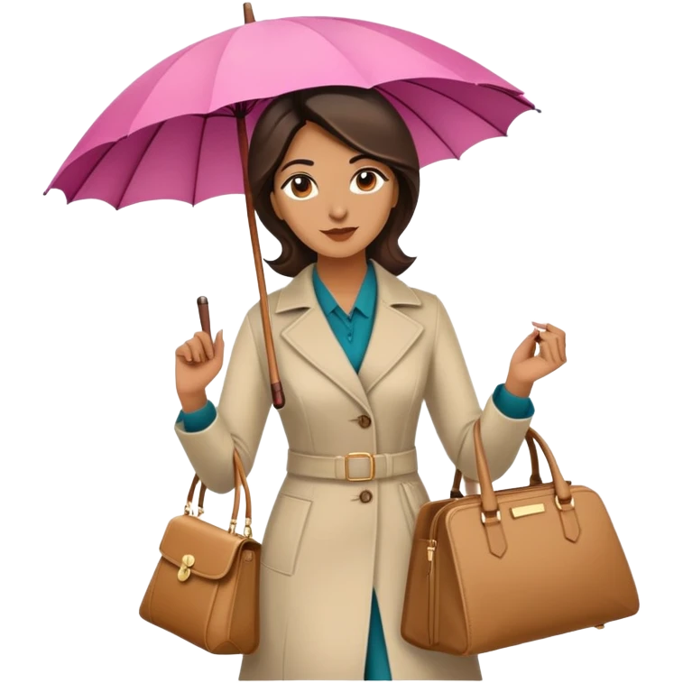 A 37 year old Pakistani woman holding a parasol. She also has a handbag and is walking down a street in a stylish manner. emoji