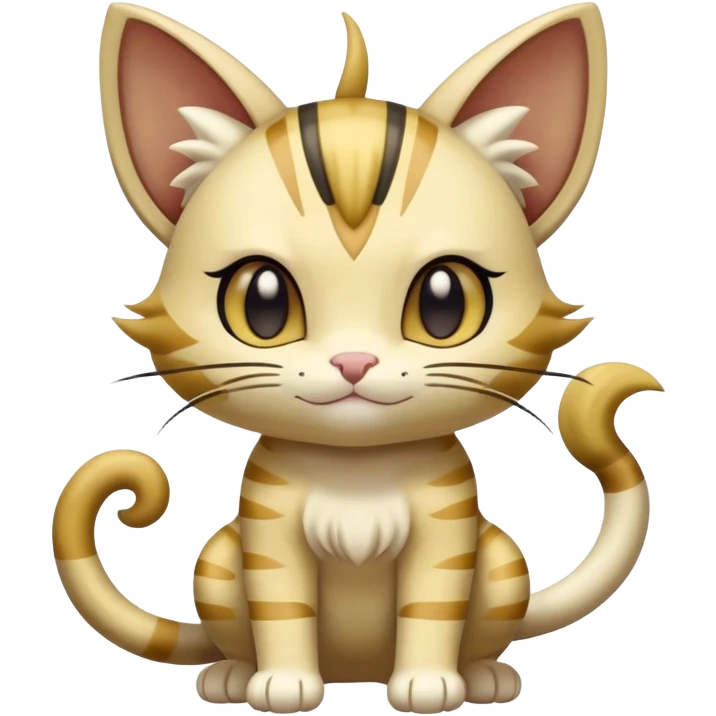 Shiny Cute Adorable Meowth-Delcatty-Bayleaf-Hybrid-Creature with pattern-markings emoji