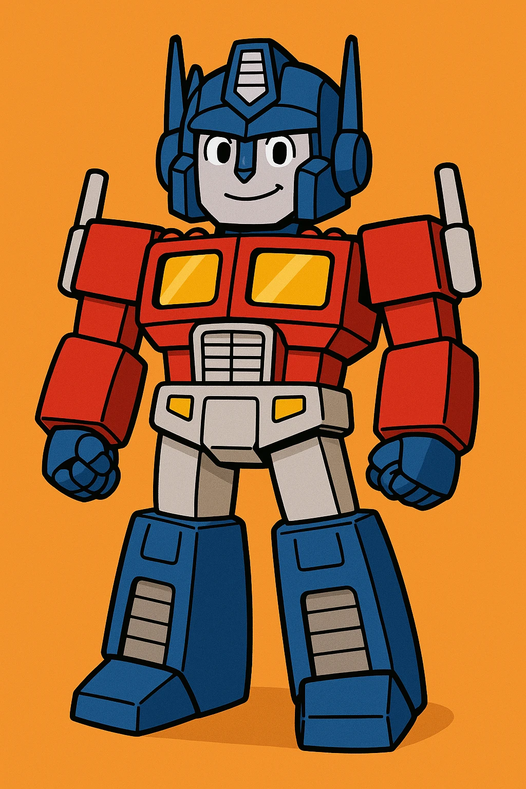 Optimus Prime, simplified cartoon style, bold colors, friendly expression, no text emoji