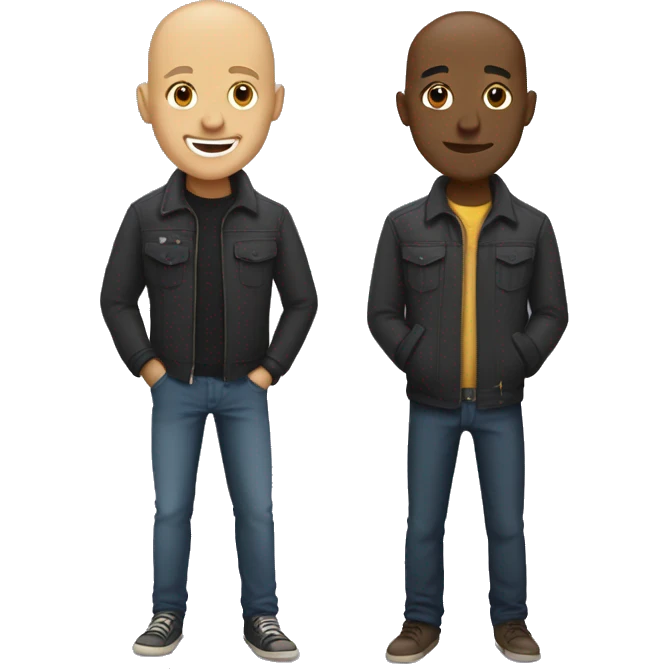 Two black men and love one with a bald head, one with curly blonde hair emoji