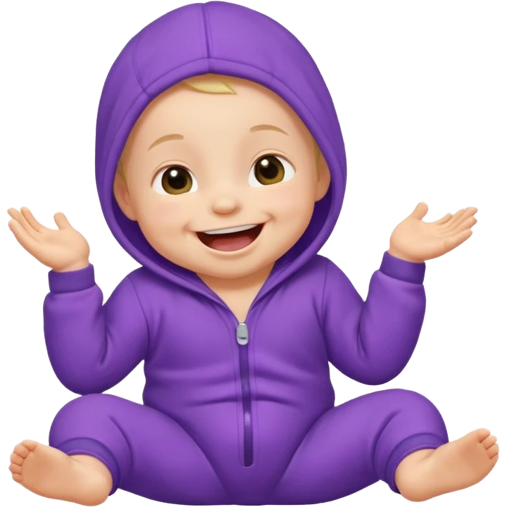 A baby wearing a purple onesie, laughing joyfully. emoji