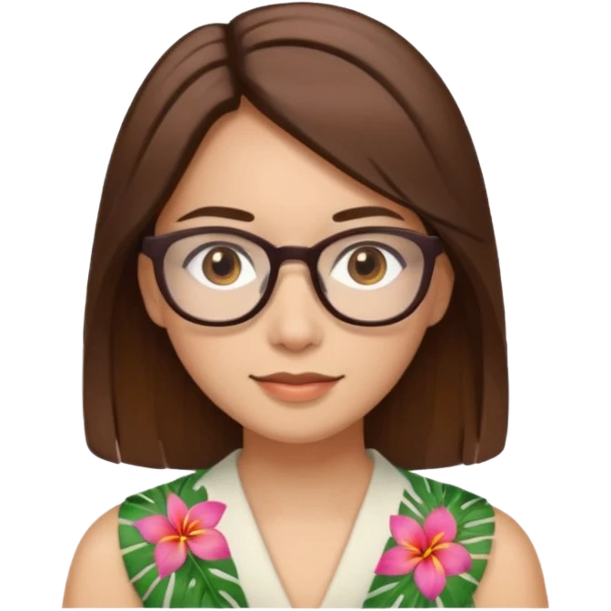 Hawaii female with fair skin. Shoulder length straight brown hair. Brown eyes with glasses. emoji