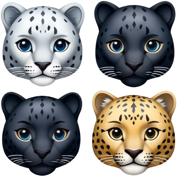 black panther, leopard and snow leopard  emoji