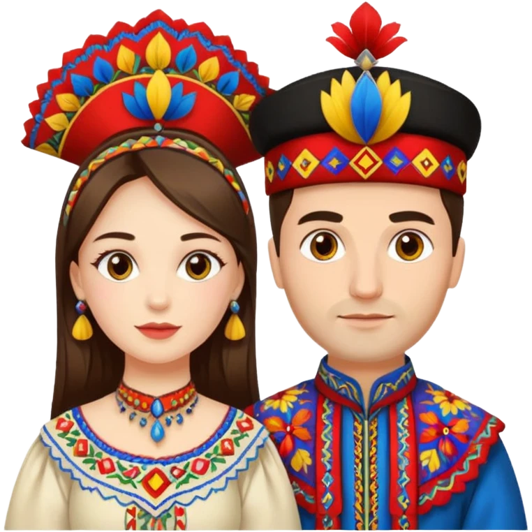 An woman dressed in a national Romanian costume and a men right next to her dressed in a Romanian national costume emoji