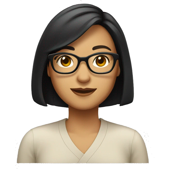 profile picture woman shoulder length black-brown bob, half chinese, black-rimmed glasses emoji