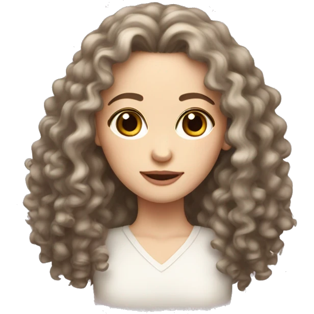 she has a long perm hair, big brown eyes, pale skin tone emoji
