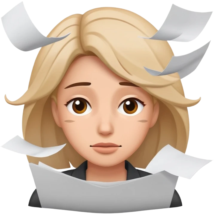 tired woman with flying papers around her emoji