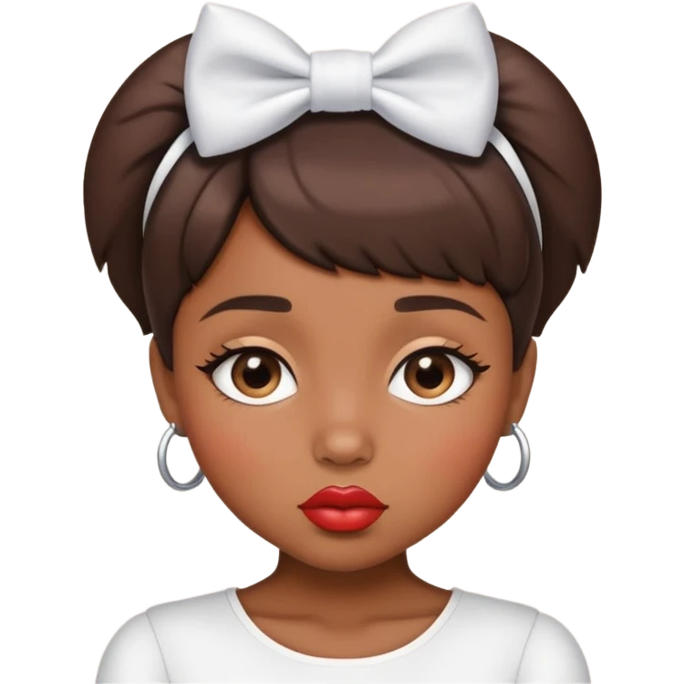 brown skin girl short hair kissy lips with a bow emoji