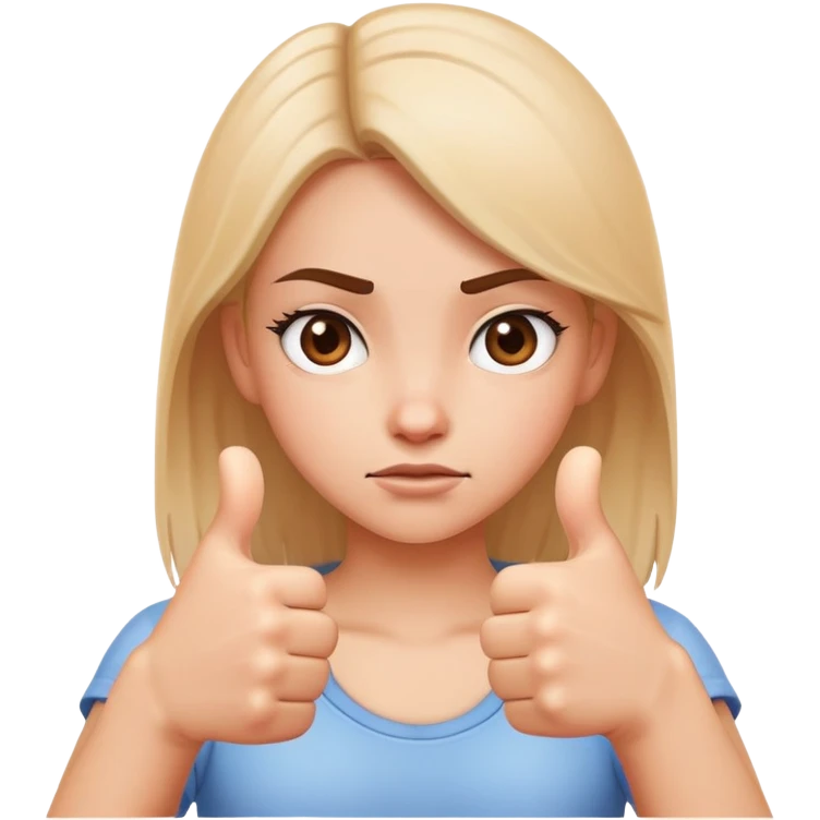 Cartoon girl showing ambivalence with one hand thumbs up and one hand thumbs down, indecisive face emoji