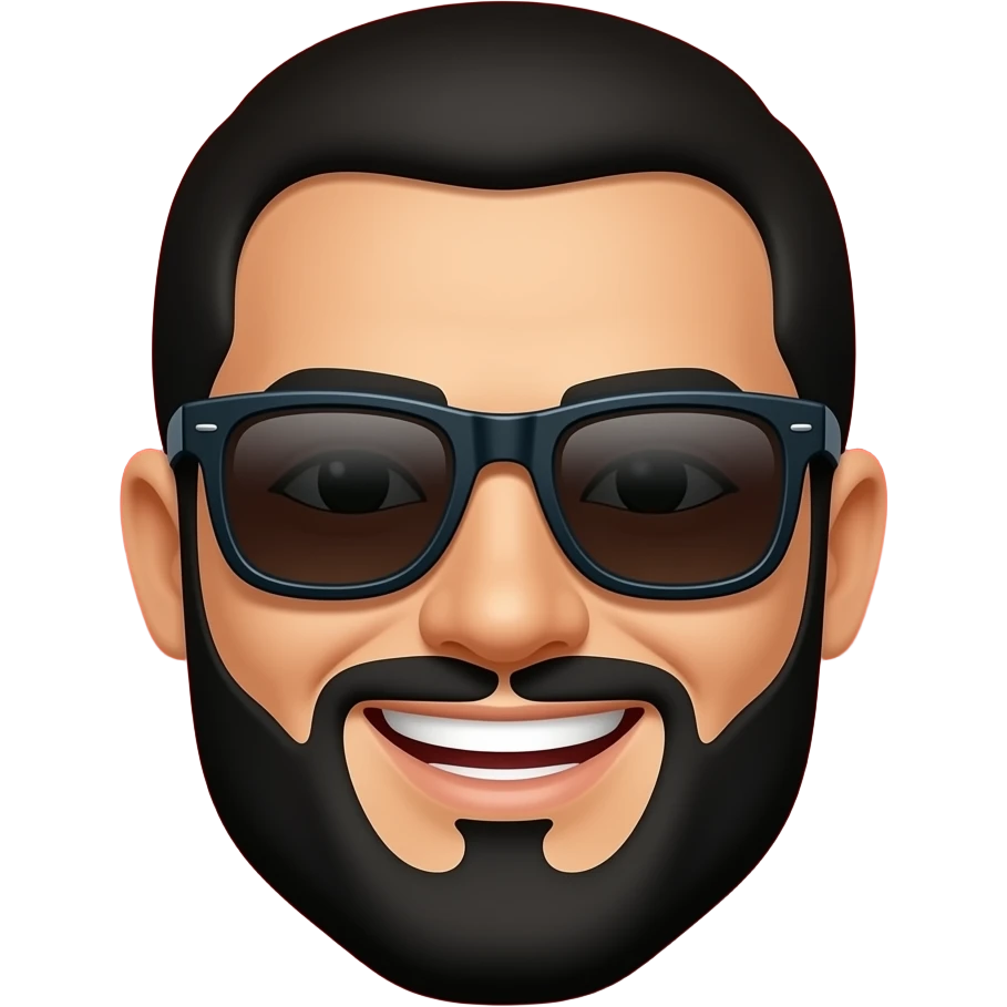 Rostro de árabe barba negro con lentes de sol escuros sonriente color rojo emoji