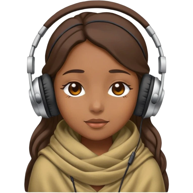 Girl wearing a pashmina with headphones on and her eyes are close emoji