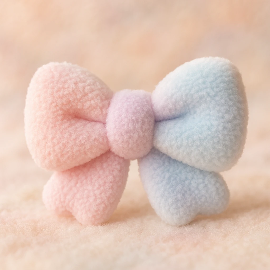 fluffy bow, soft and plush, pastel colors, gentle and cozy atmosphere emoji