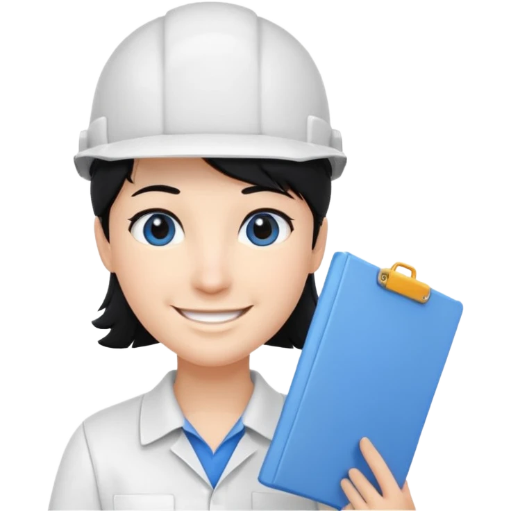 engineer wearing white polo touch of white holding blue print, black hair with headgear emoji