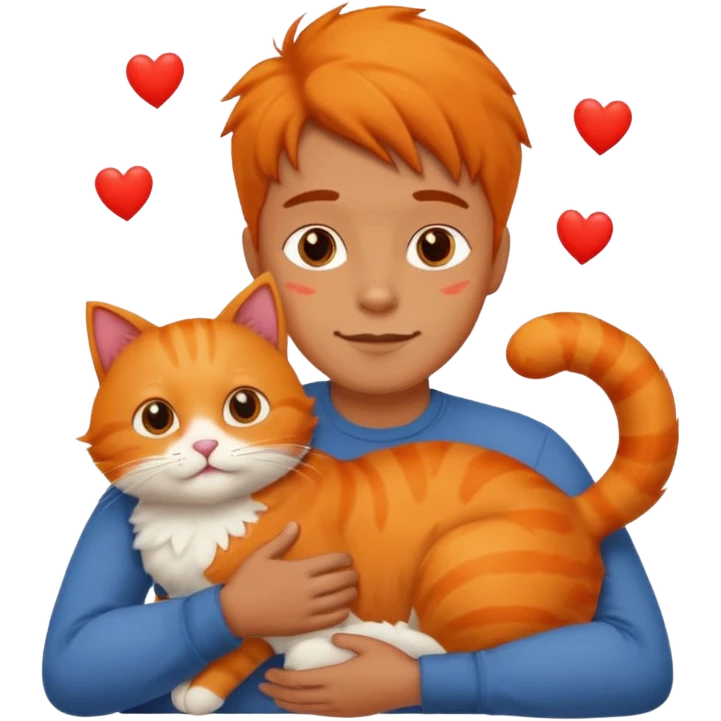 a man hugging a cat with hearts emoji