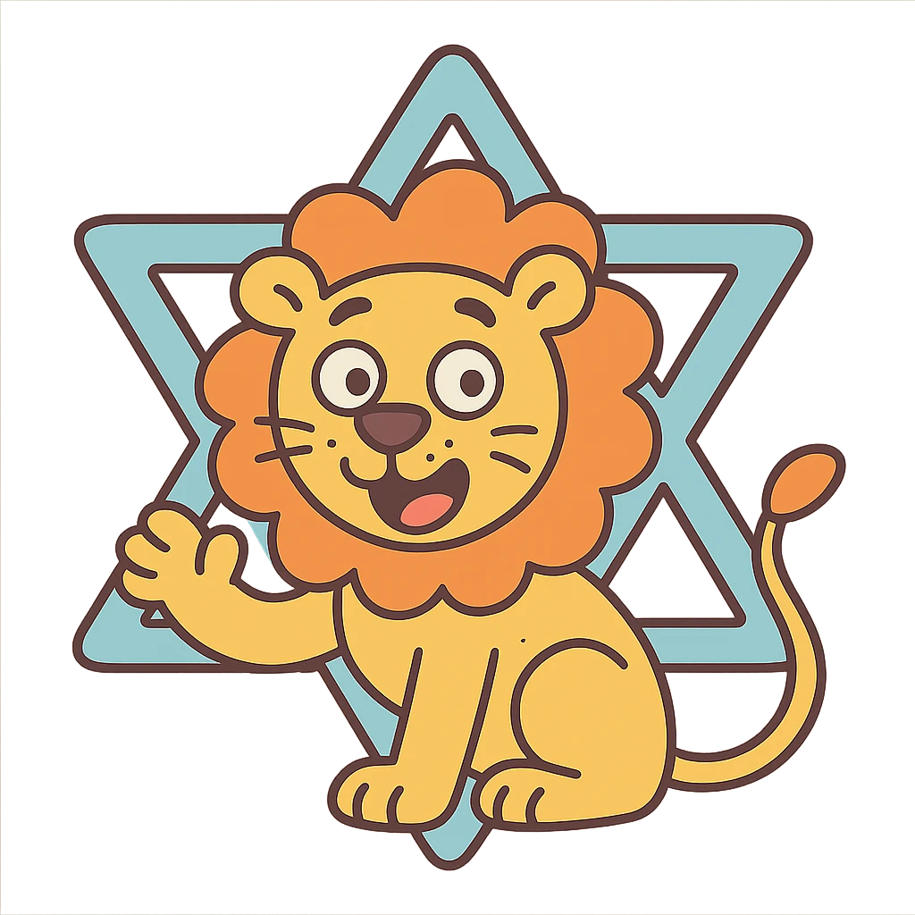 Star of David with a lion inside, pastel cartoon style emoji