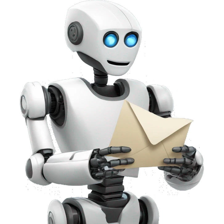 a robot giving a letter to student (human) emoji