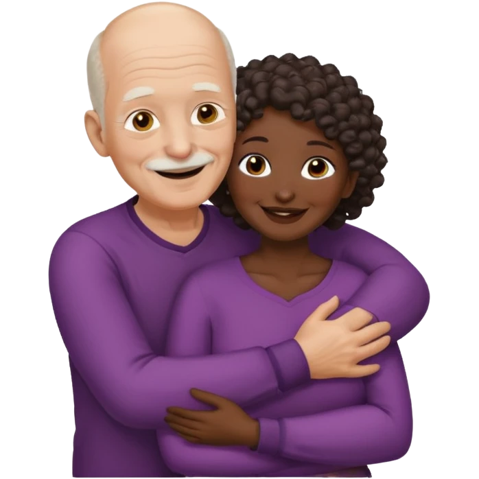  White no hiar Old man hugging dack skin curly hair woman emoji