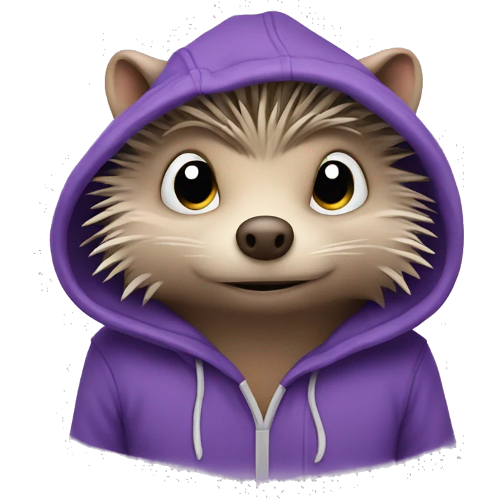 Stressed hedgehog in purple hoodi emoji
