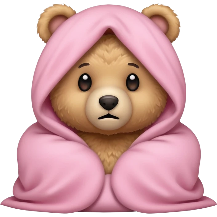 Terrified teddy bear hiding under light pink covers emoji